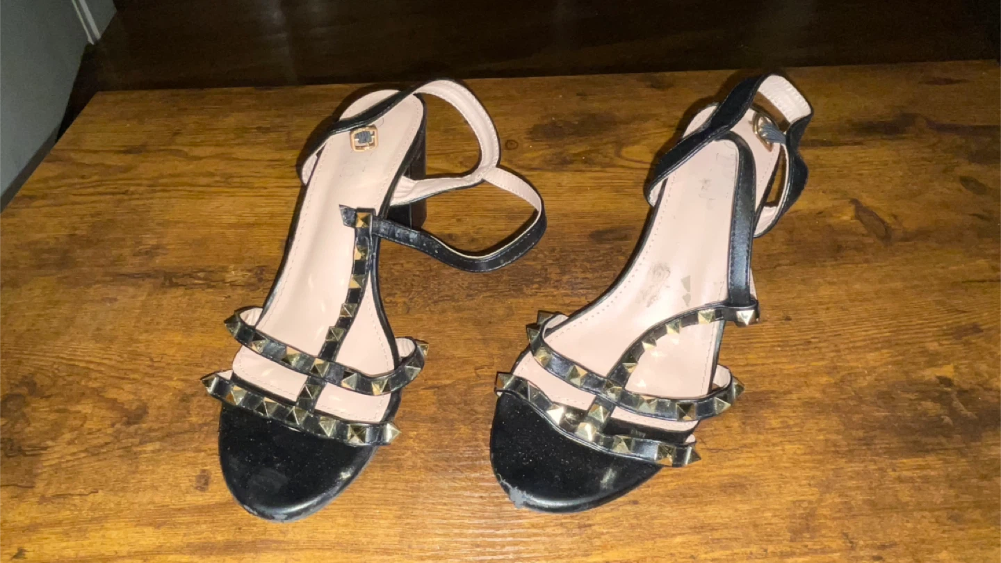 Black Studded Block Heel Sandals