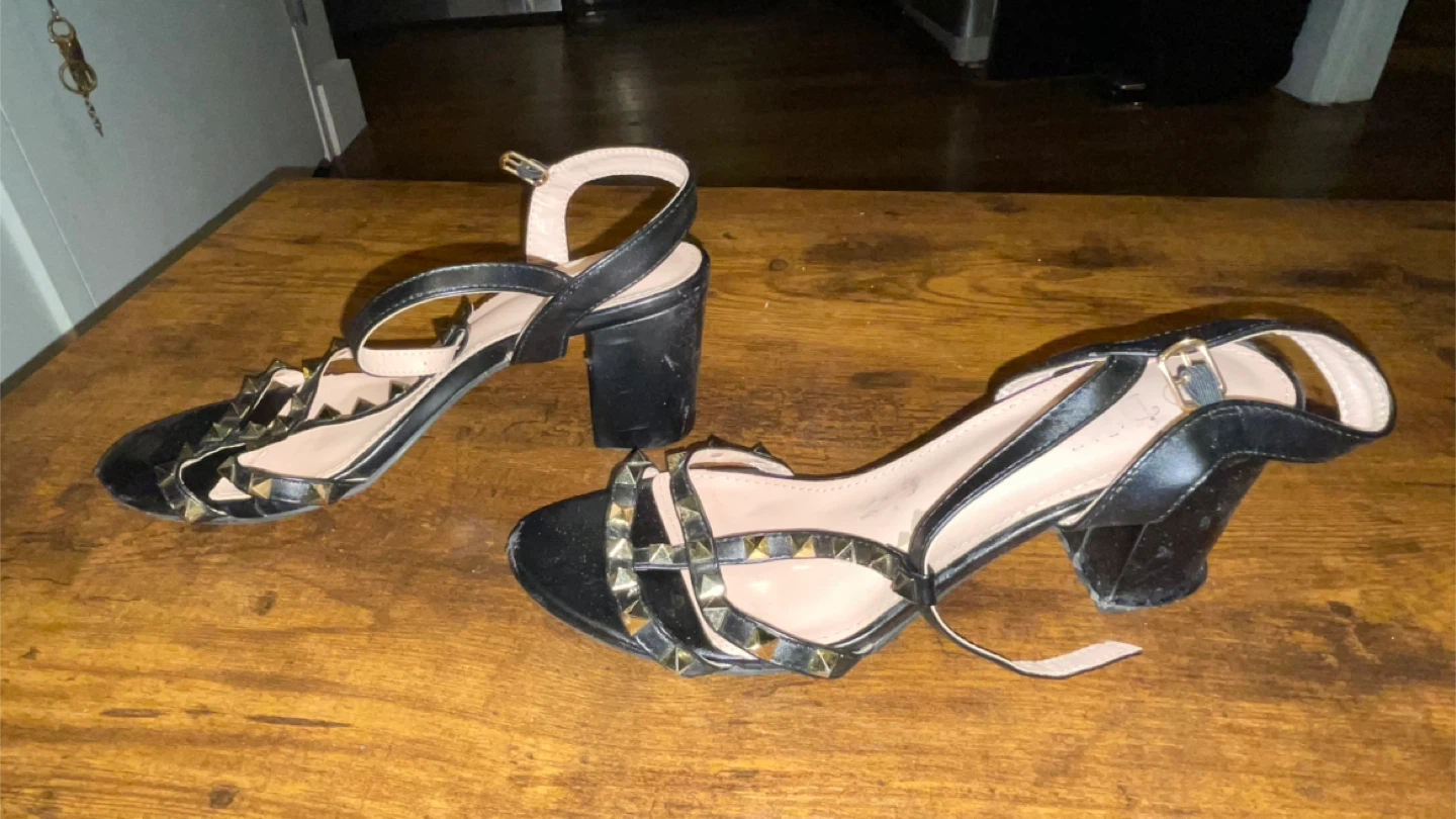 Black Studded Block Heel Sandals - photo 2