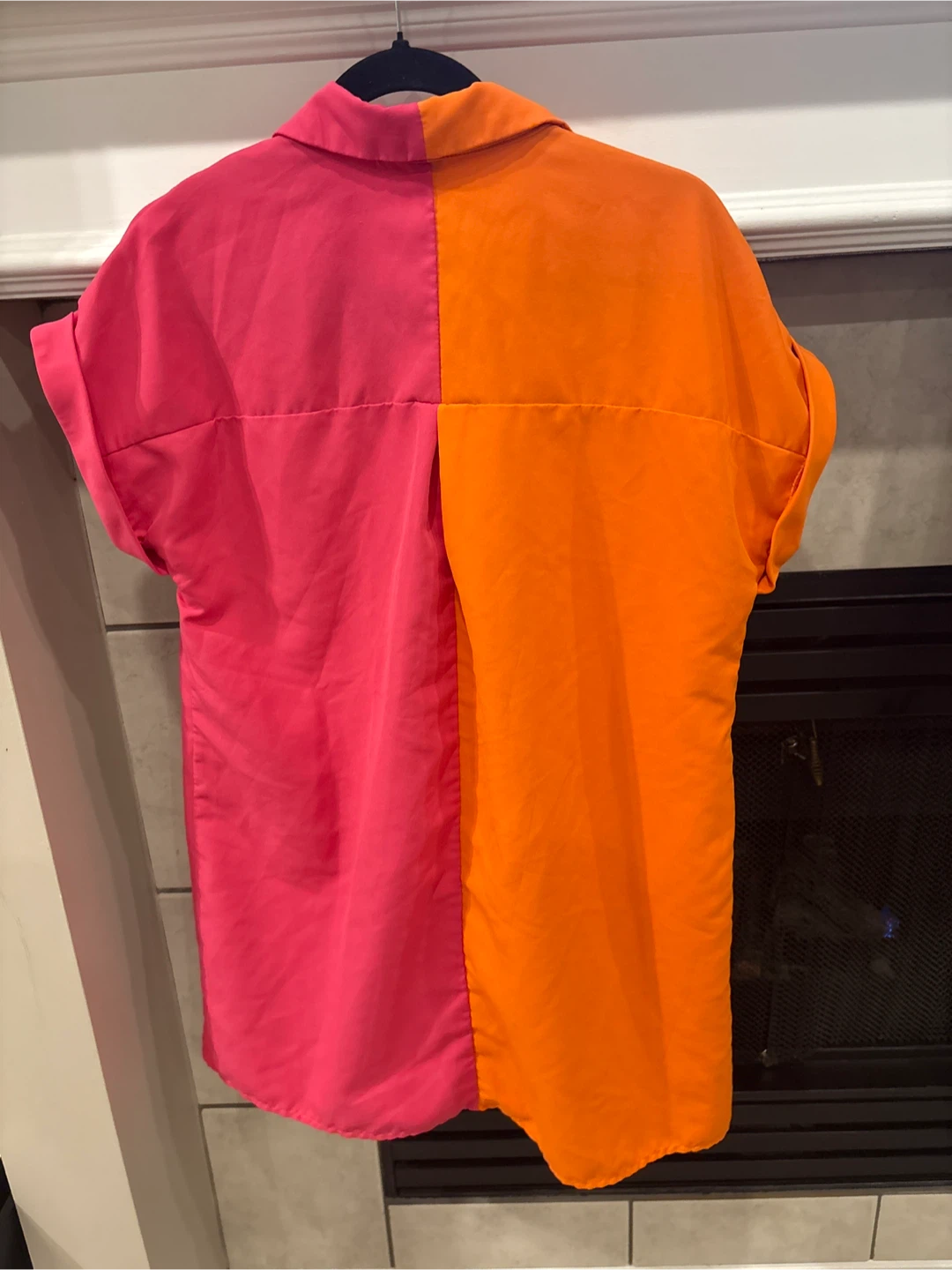 Colourblock Button-Up Shirt - Pink & Orange - photo 3