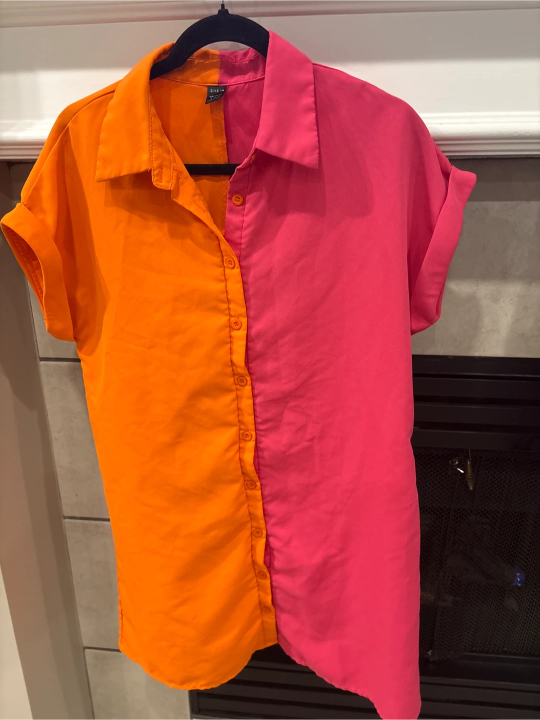 Colourblock Button-Up Shirt - Pink & Orange - photo 4