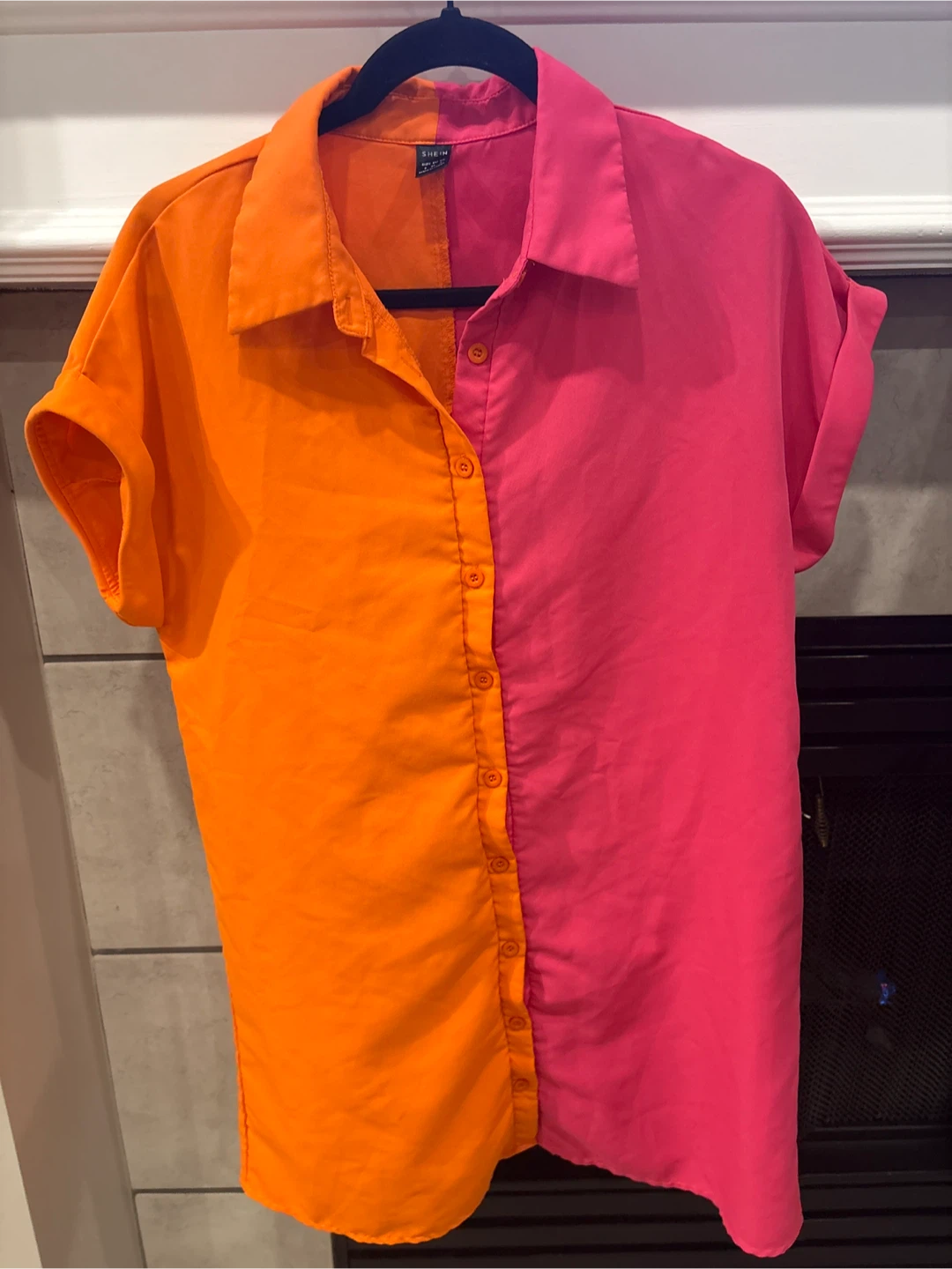 Colourblock Button-Up Shirt - Pink & Orange - photo 2