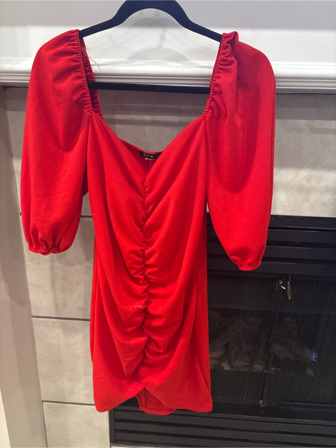 Red Ruched Square Neck Mini Dress - TOP 10 USA