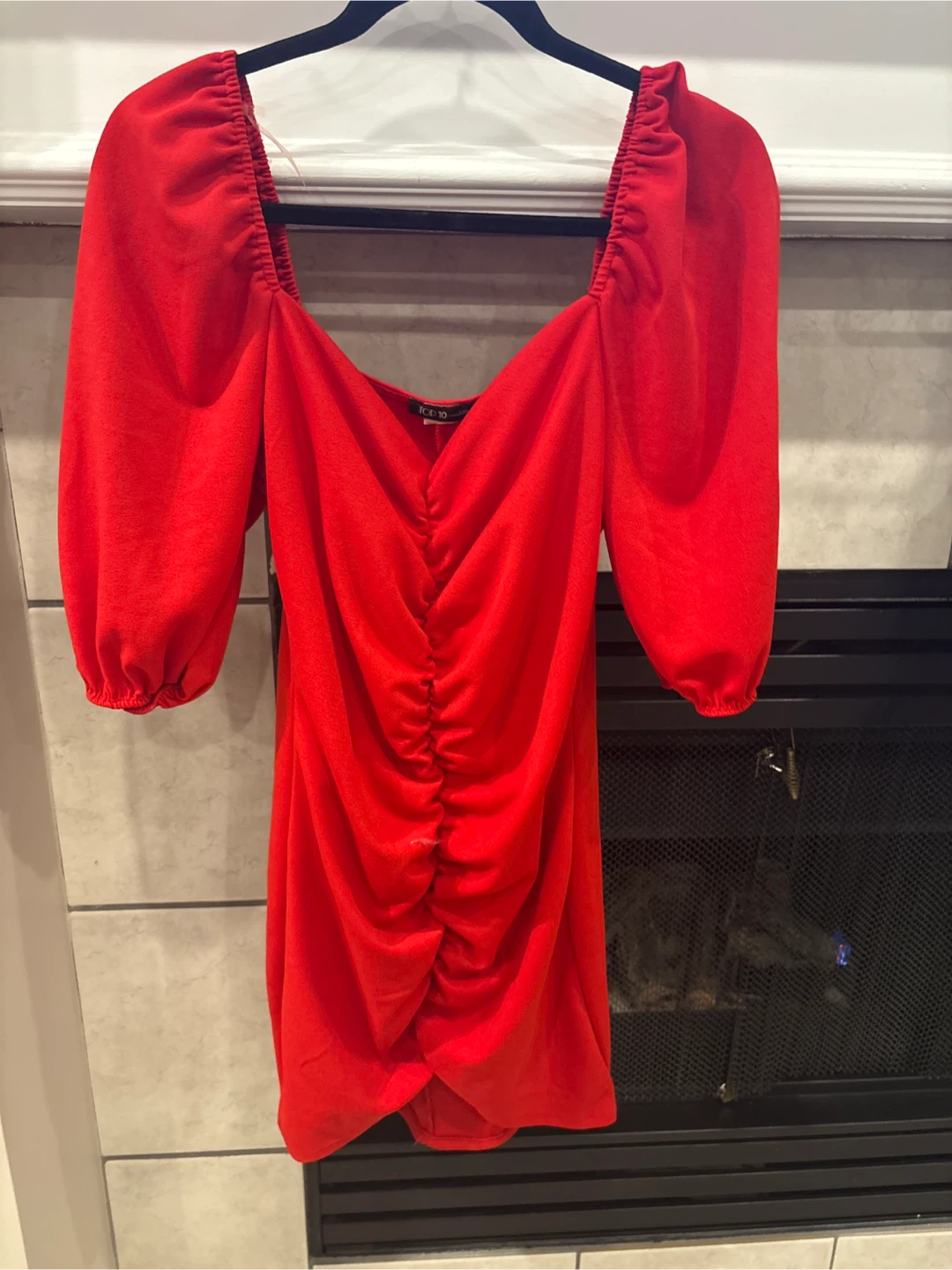 Red Ruched Square Neck Mini Dress - TOP 10 USA - photo 2