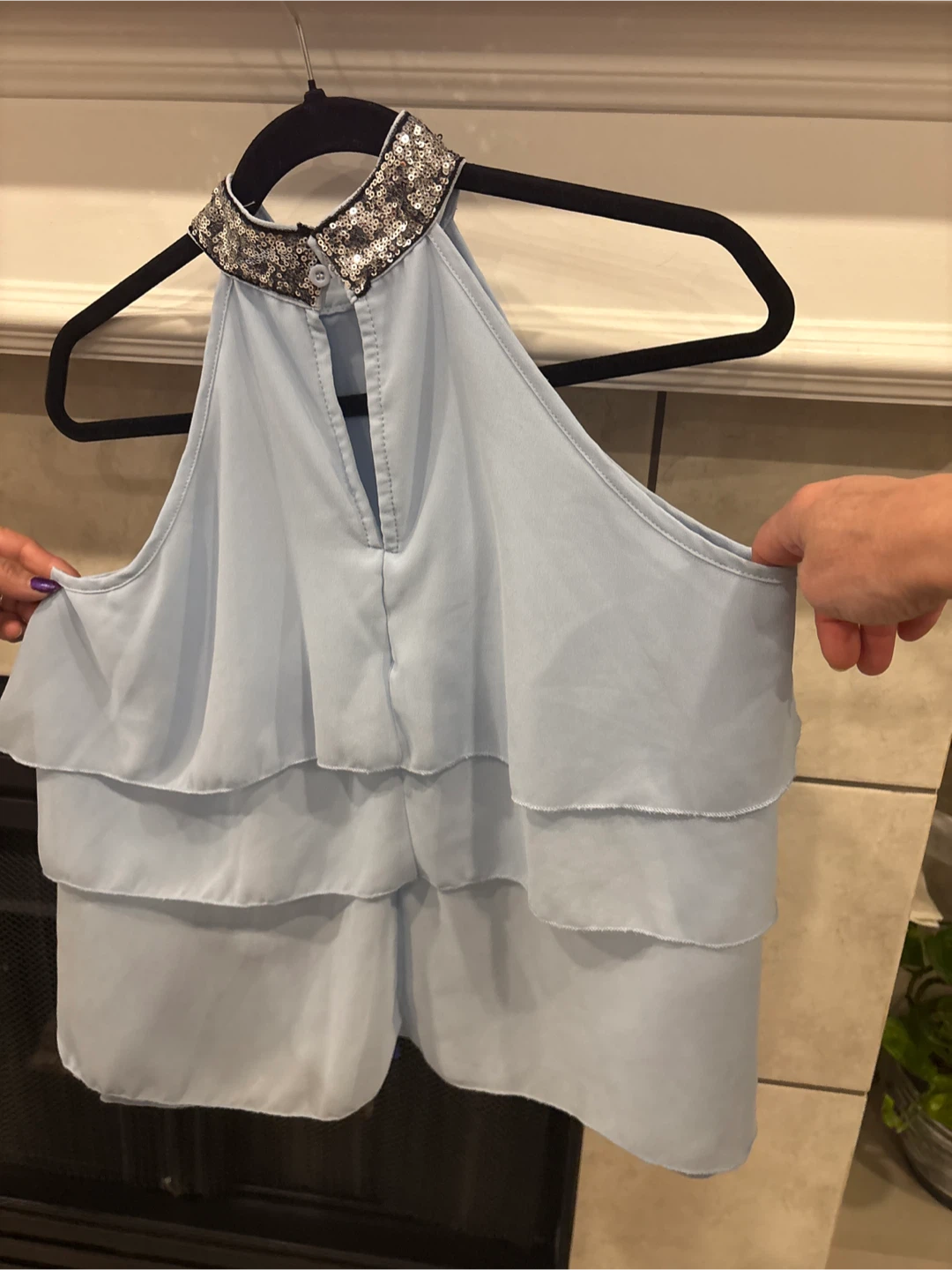 Light Blue Halter Top with Sequin Collar - photo 2