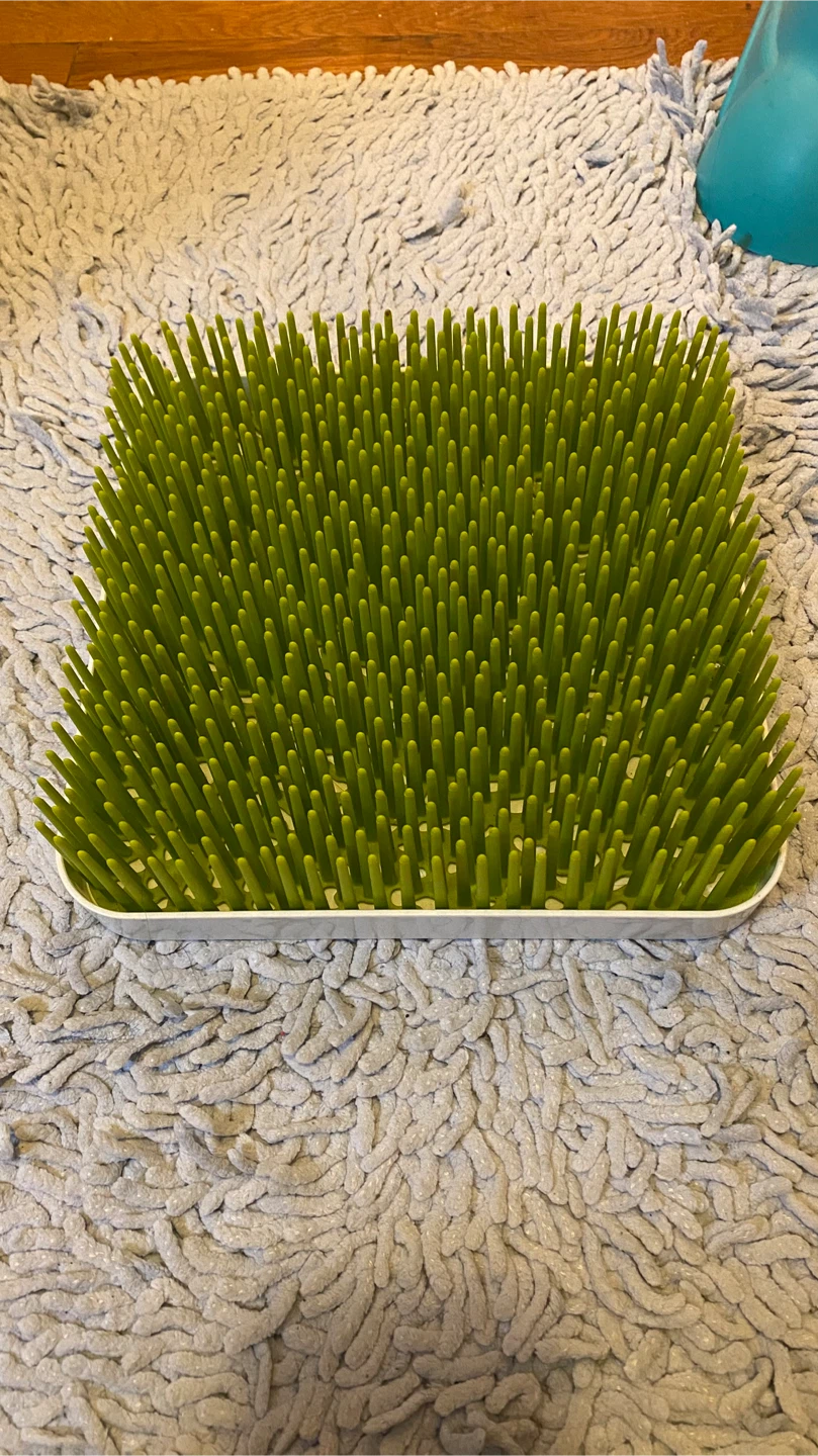 Green Bottle Drying Rack with White Tray