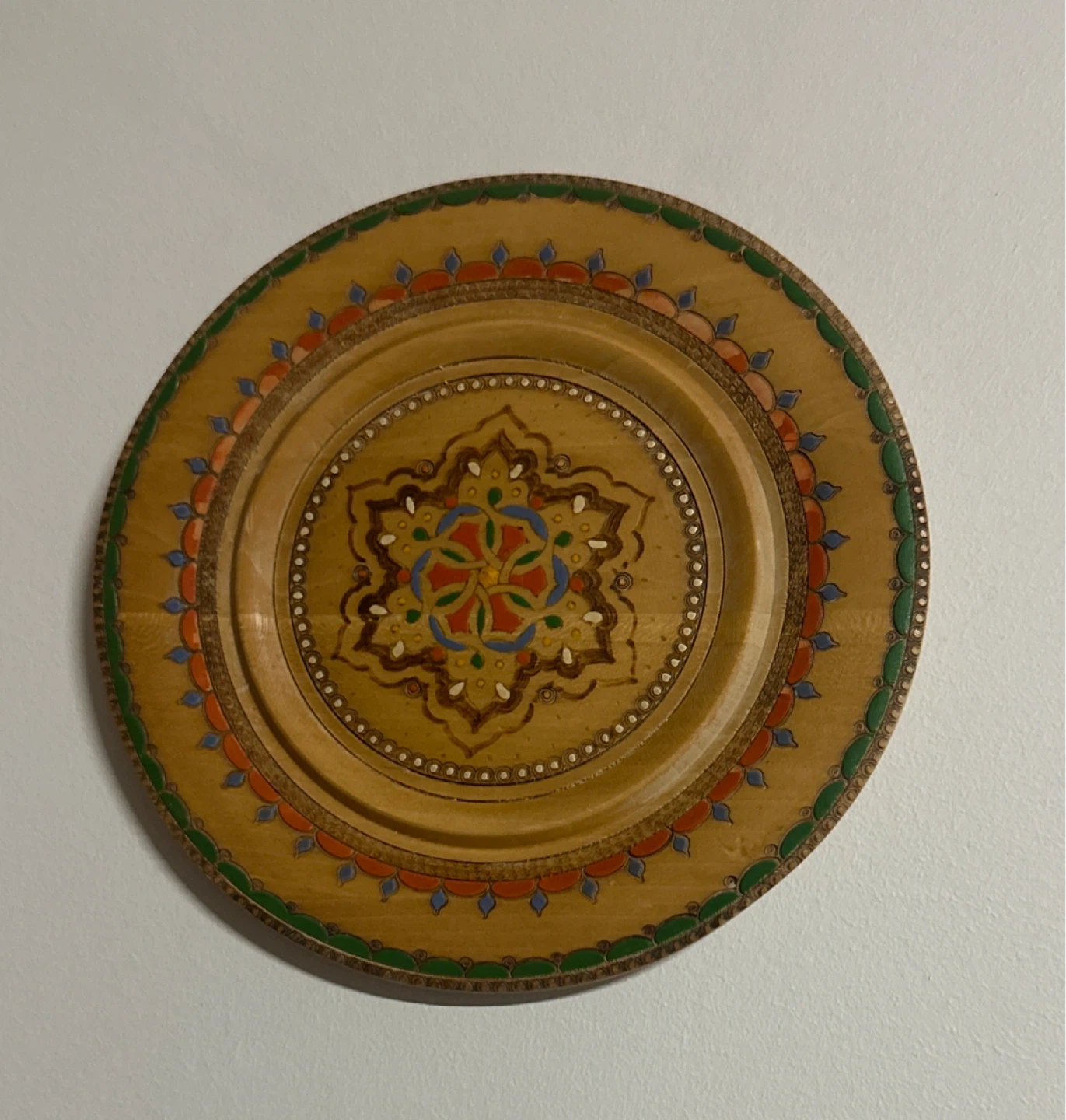 Decorative Wooden Plate with Folk Art Design