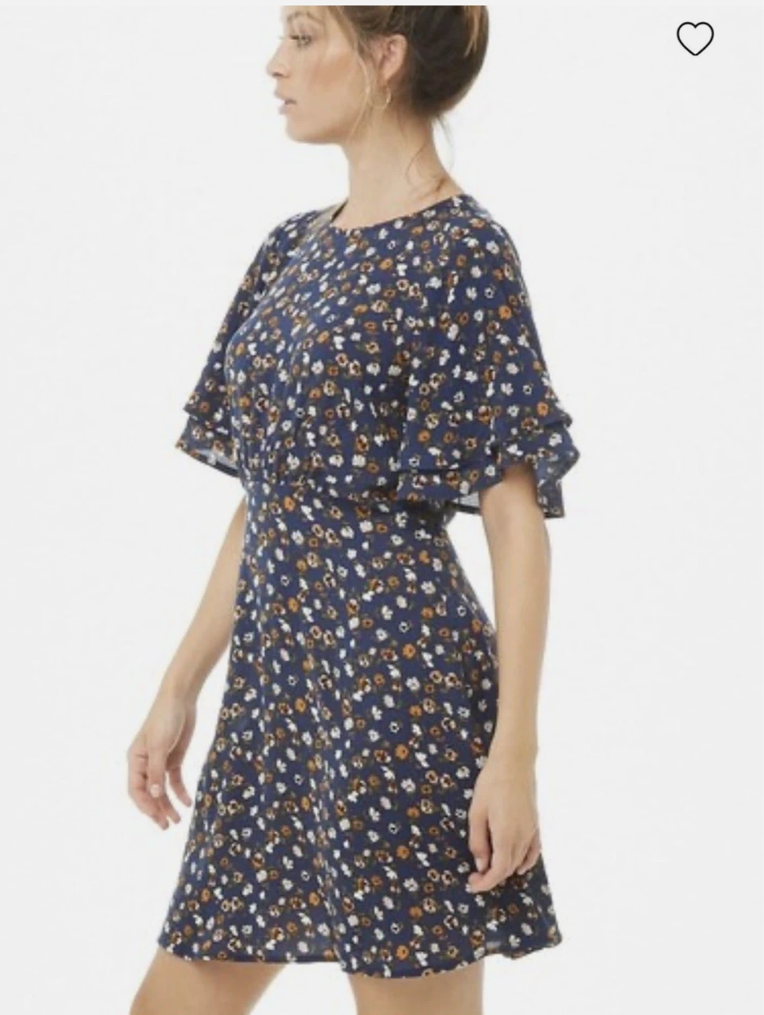 Navy Floral Print Mini Dress with Flutter Sleeves