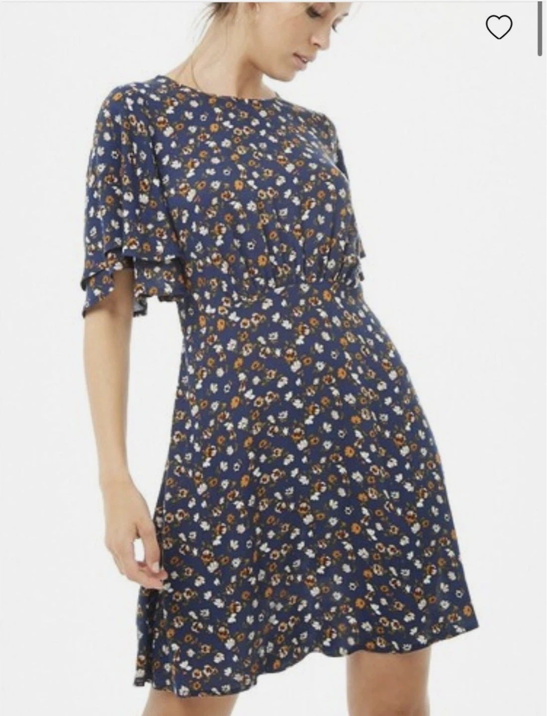 Navy Floral Print Mini Dress with Flutter Sleeves - photo 2