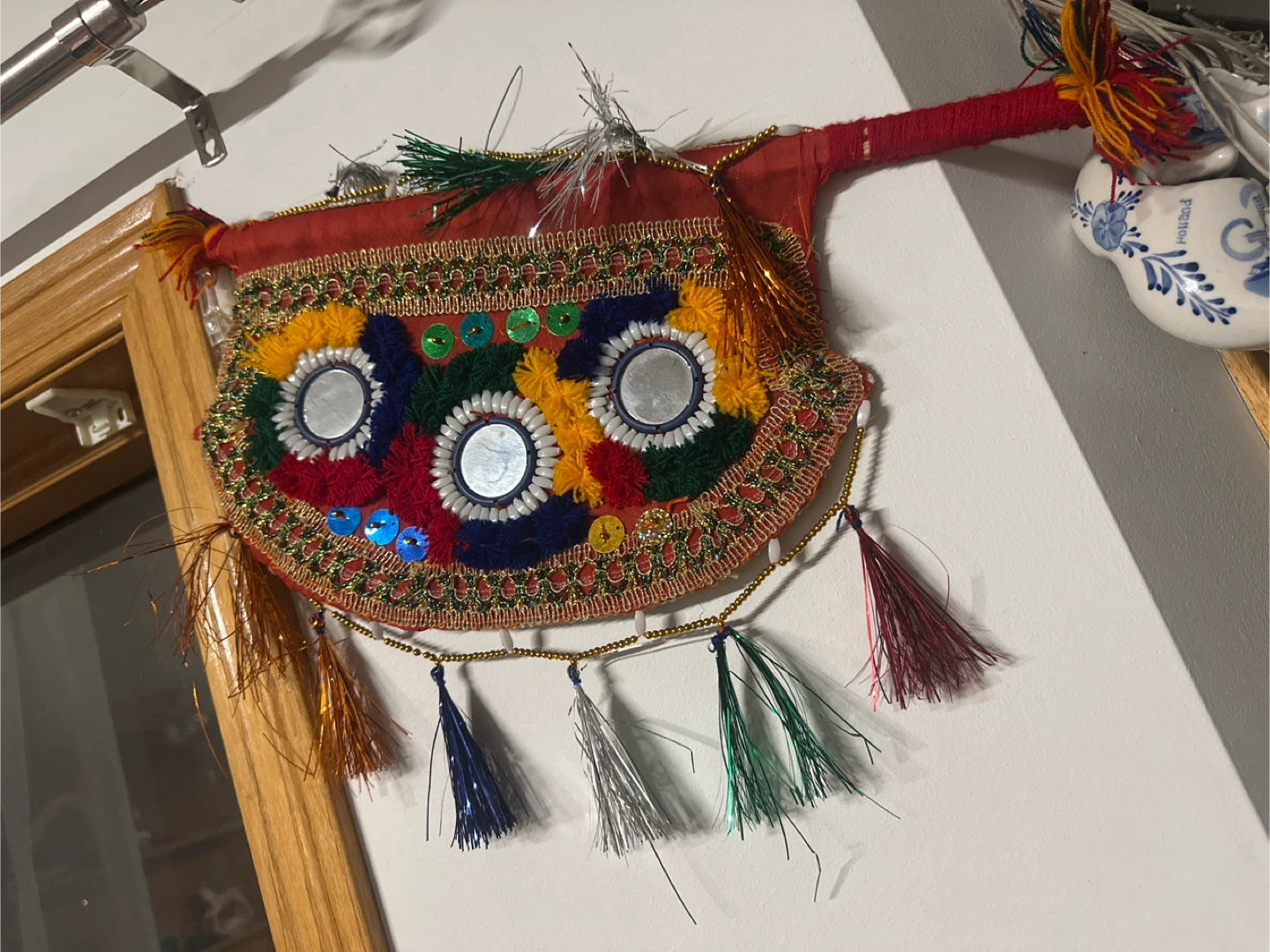 Decorative Wall Hanging with Mirrors and Tassels