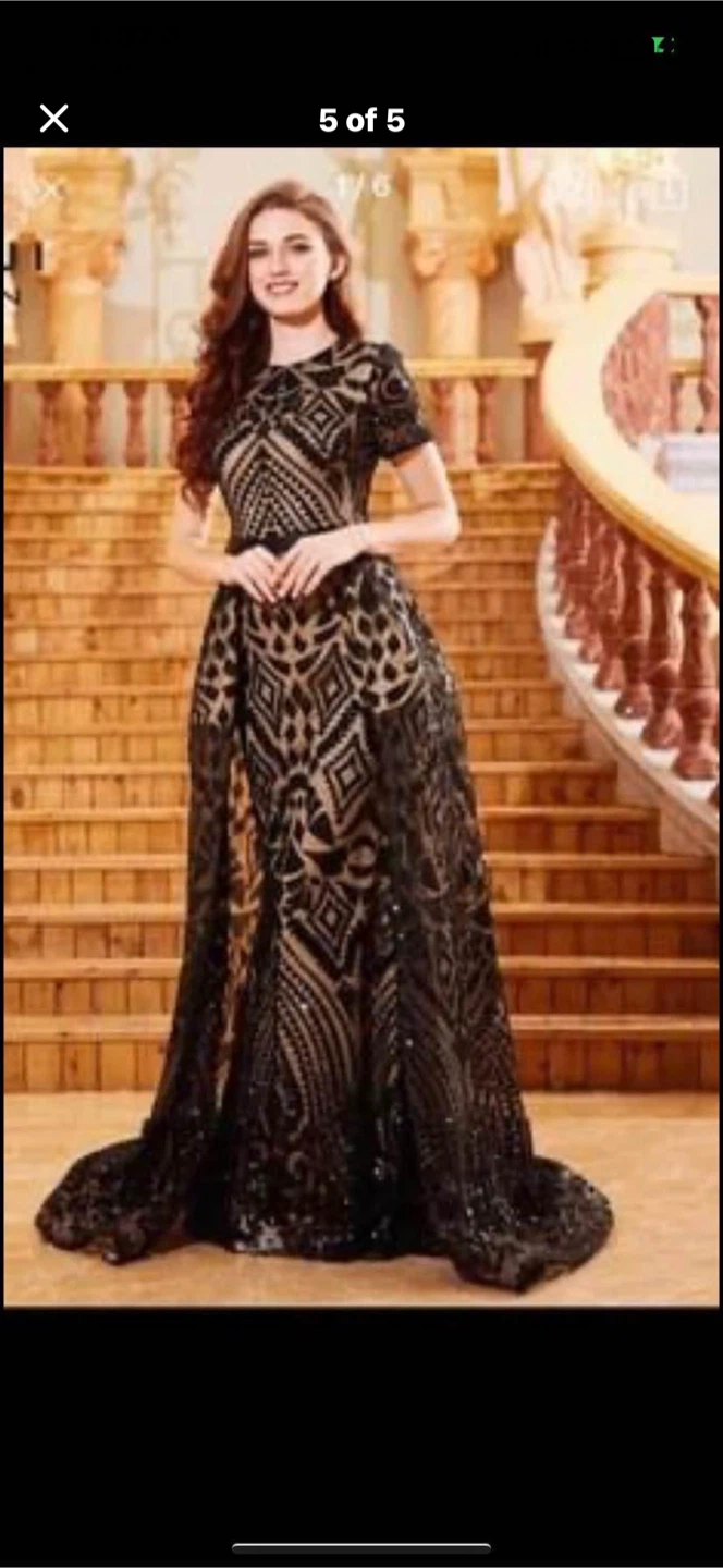 Black Sequin Mesh Evening Gown size L -xl - photo 5