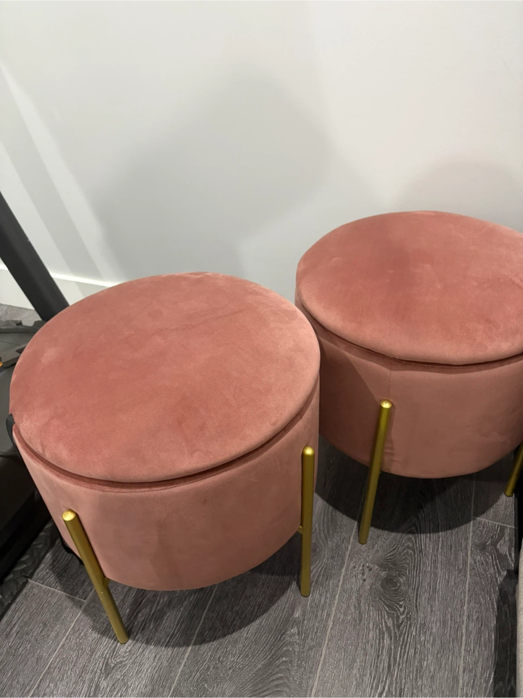 Pink Velvet Storage Ottoman Set