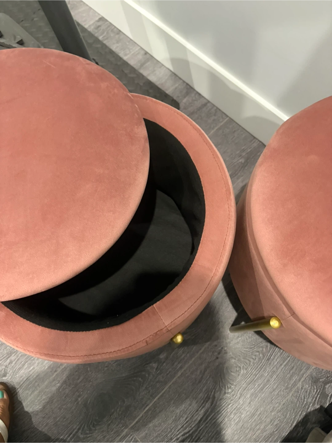 Pink Velvet Storage Ottoman Set - photo 2