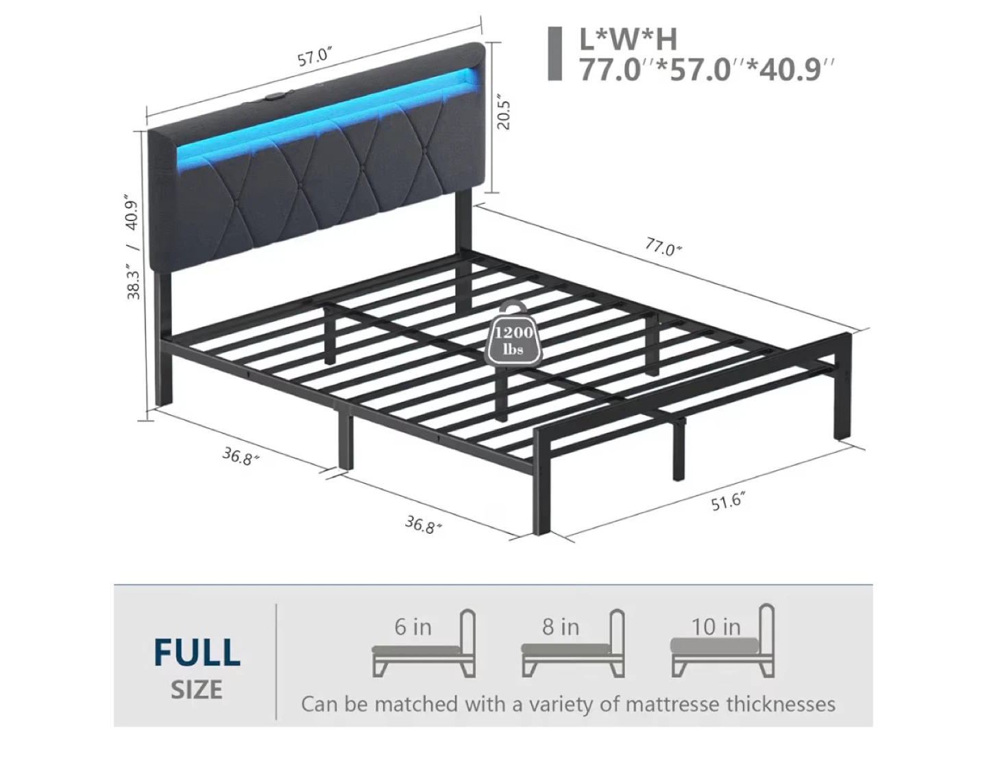 Full Size Bed Frame with LED Headboard - photo 2
