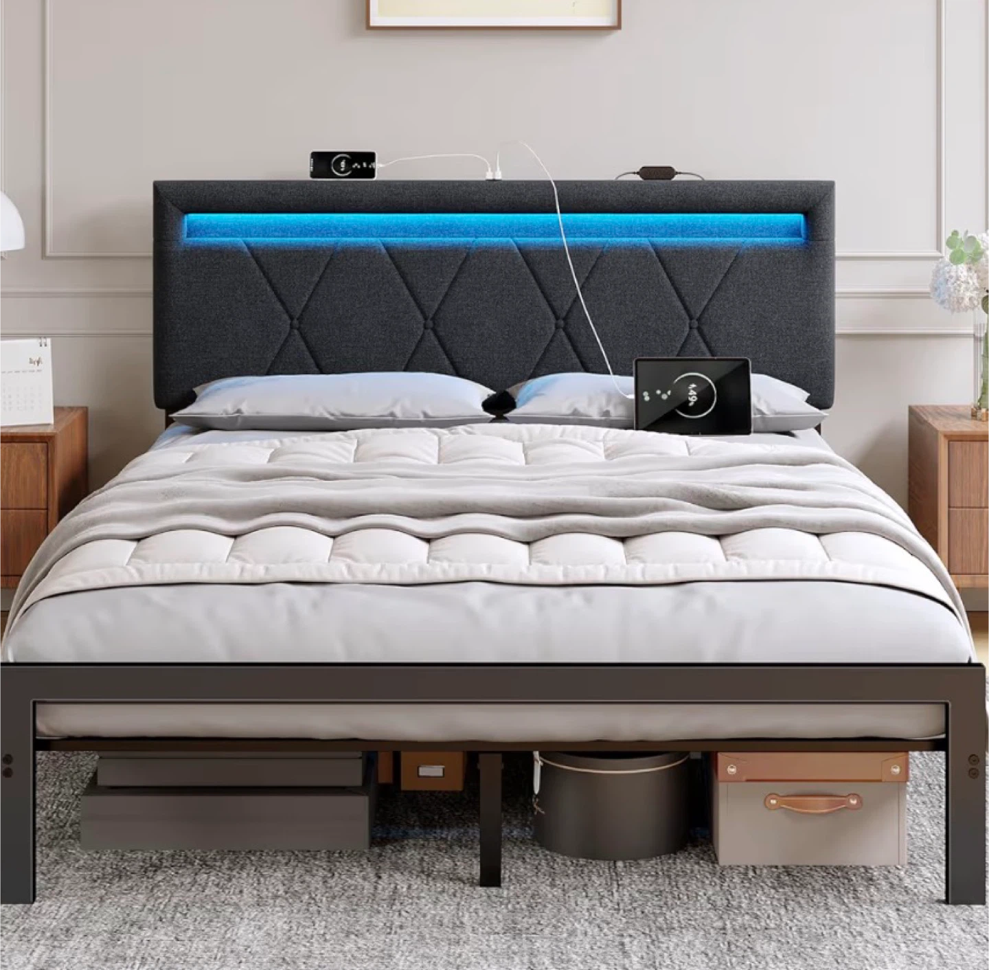 Full Size Bed Frame with LED Headboard