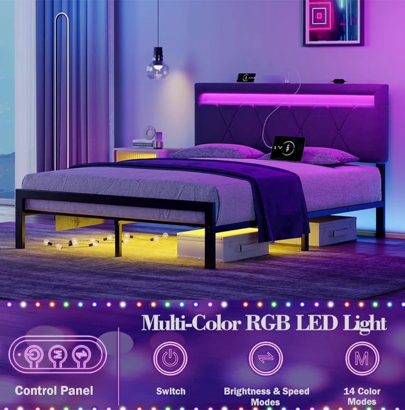 Full Size Bed Frame with LED Headboard - photo 3