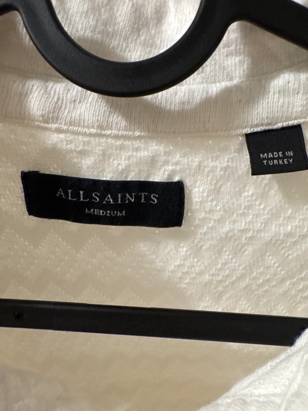 AllSaints White Textured Polo Shirt - Medium - photo 3