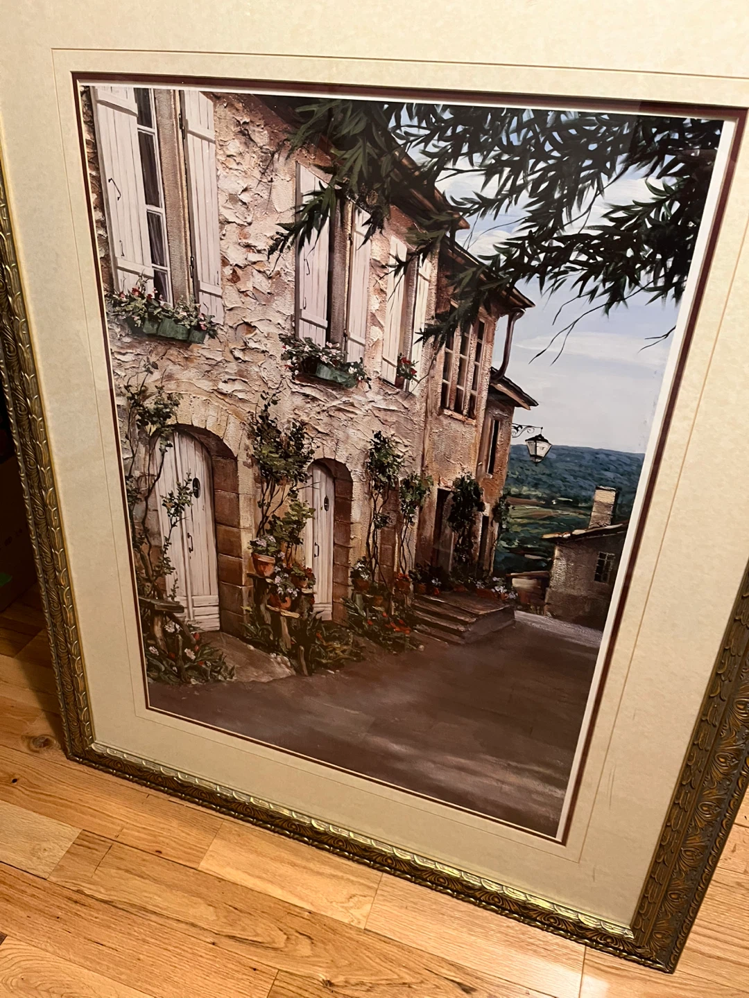 Vintage large Framed Artwork - European Village Scene - photo 2