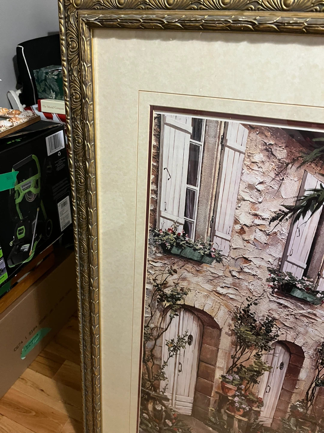 Vintage large Framed Artwork - European Village Scene - photo 5
