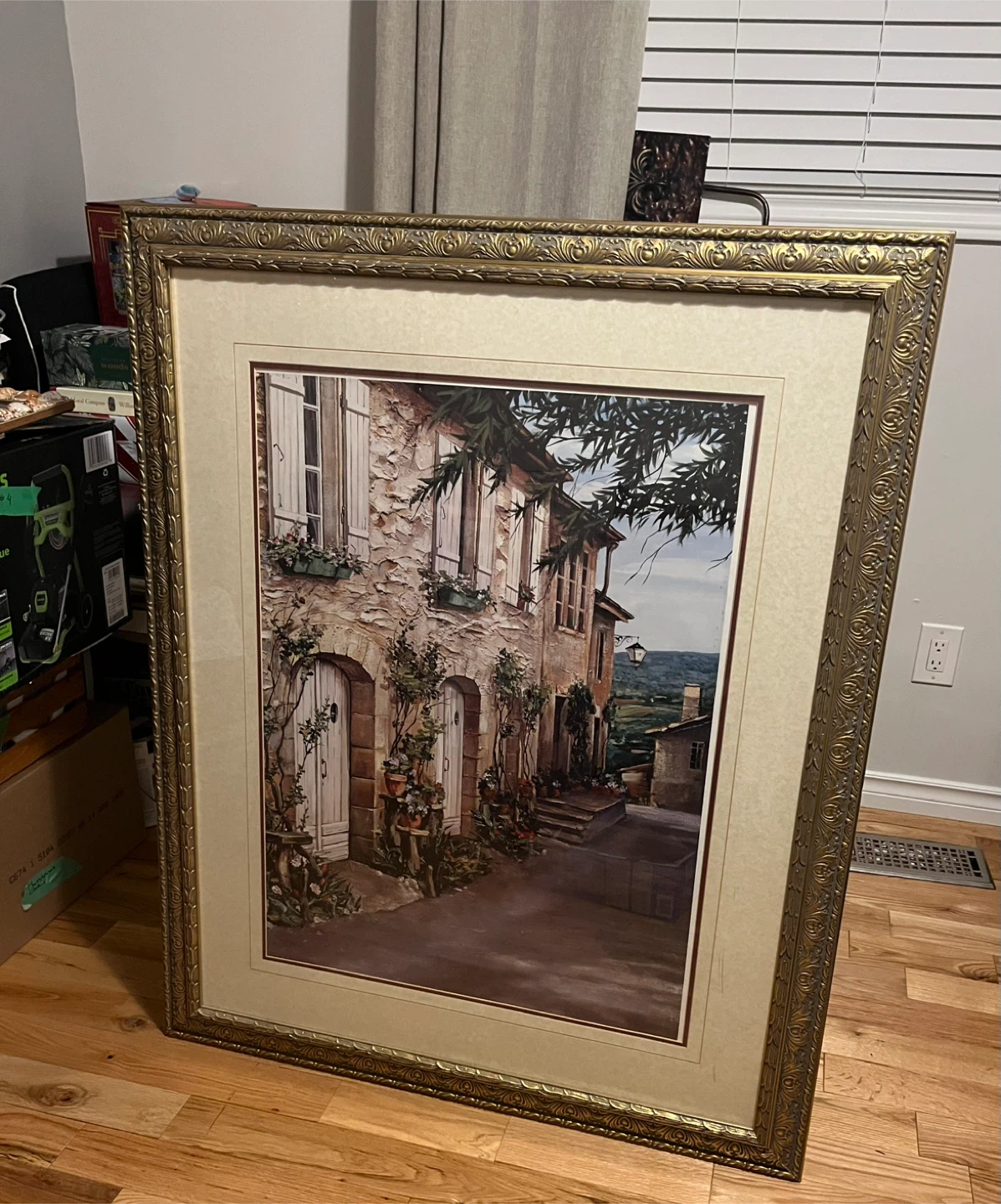 Vintage large Framed Artwork - European Village Scene