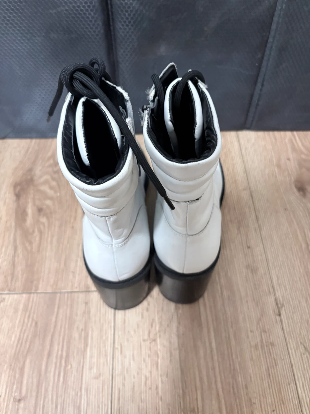 White Lace-Up Combat Boots with Black Accents - photo 2