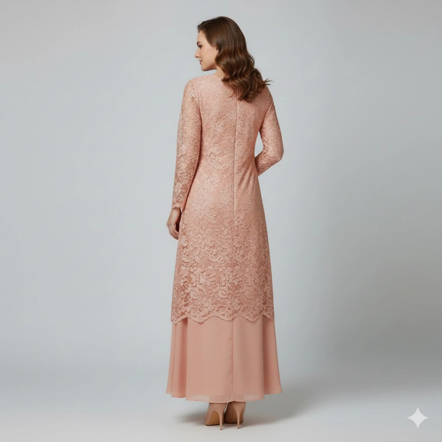 Elegant Peach Lace Maxi Dress - Full Length Evening Gown - photo 2