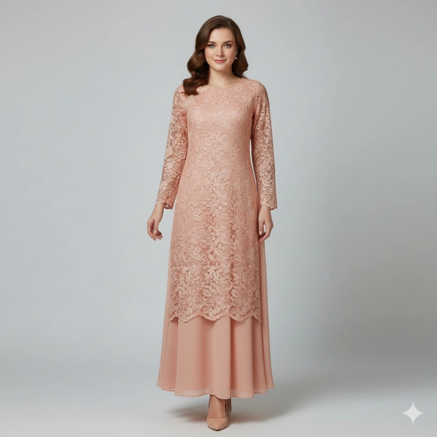 Elegant Peach Lace Maxi Dress - Full Length Evening Gown