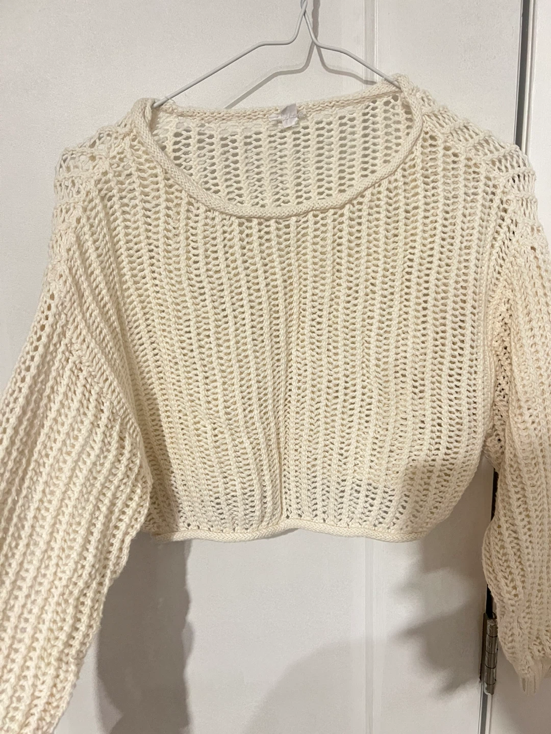 Cream Cropped Knit Sweater