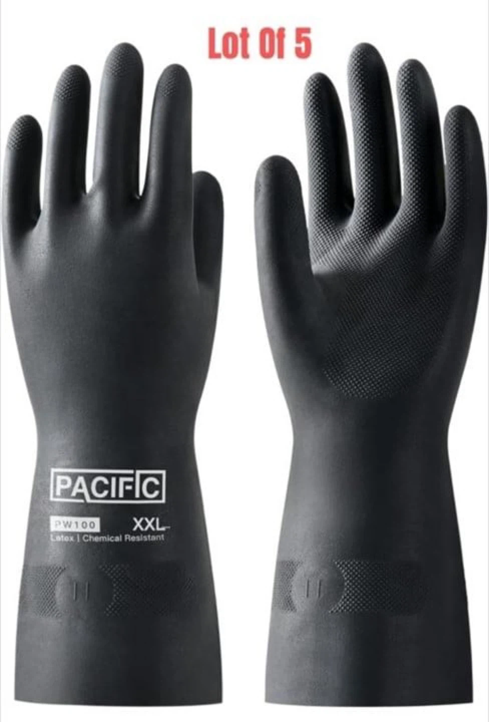 Lot of 5 PACIFIC PW100 XXL Latex Chemical Resistant Gloves