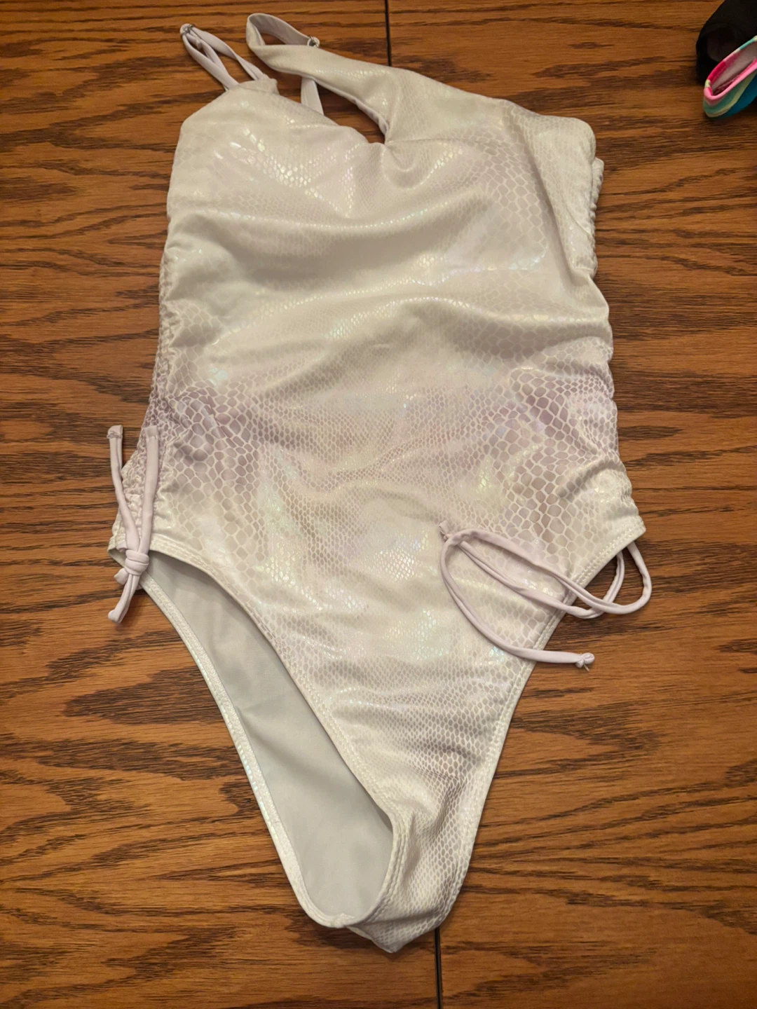 White Metallic Snakeskin One-Piece Swimsuit