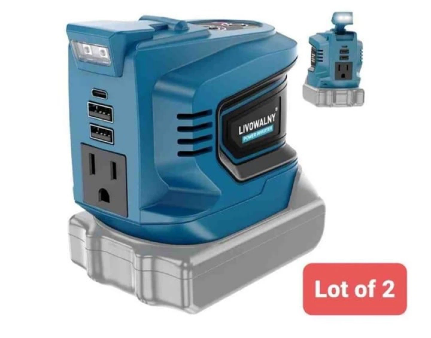 Lot of 2 LIVOWALNY Power Inverter with USB Ports and AC Outlet