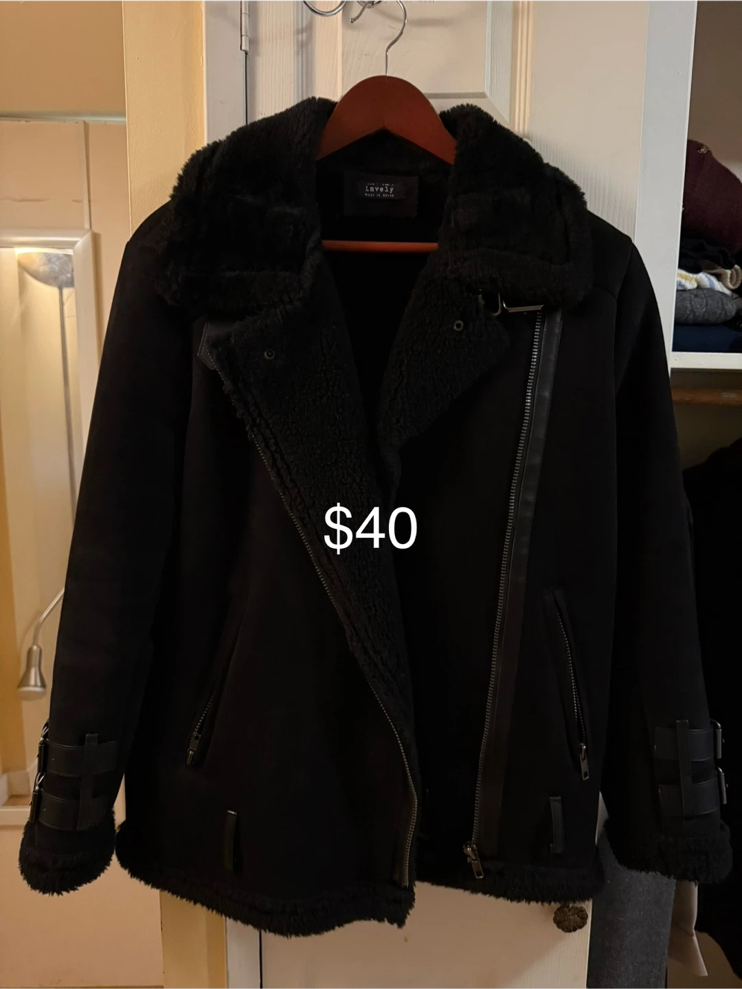 Black Faux Fur Lined Moto Jacket