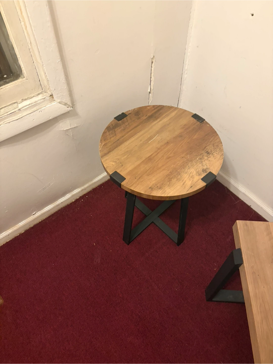 Round Wood Top Side Table with Black Metal Base