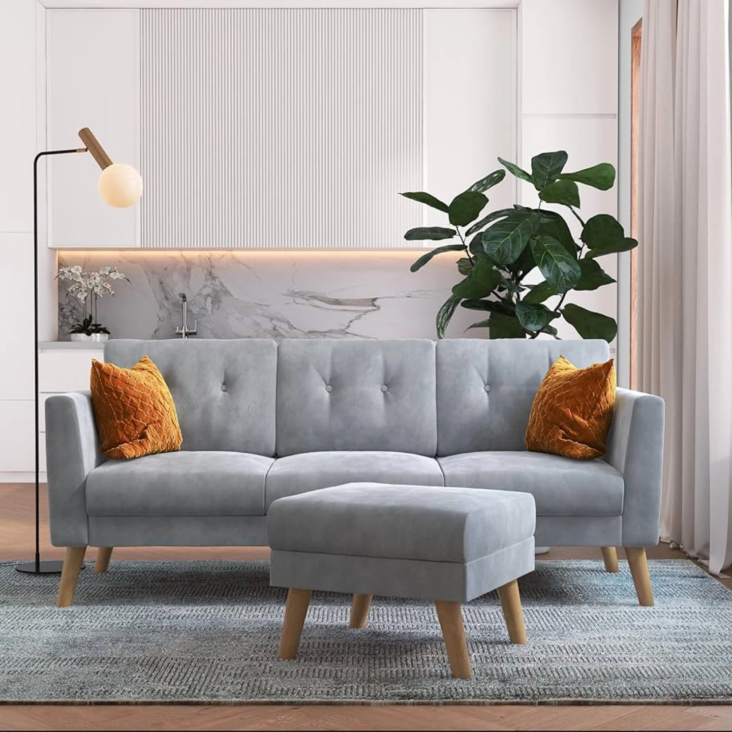 Grey Reversible Sectional Sofa with Ottoman - photo 2