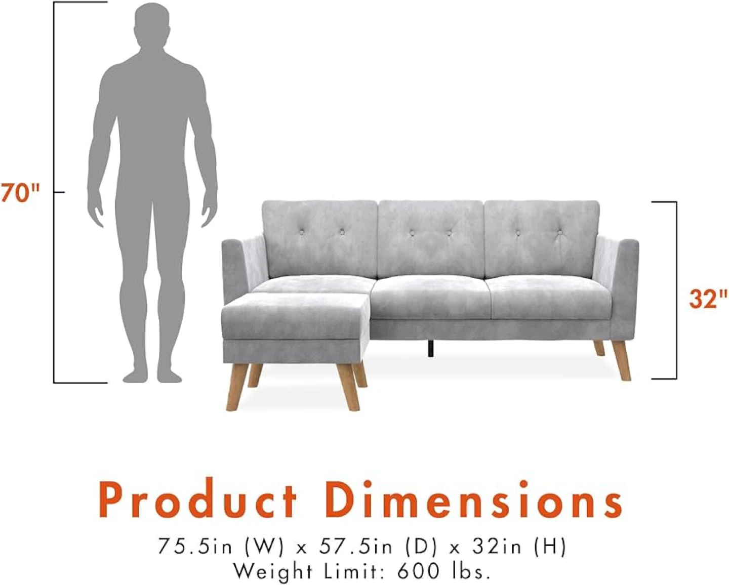 Grey Reversible Sectional Sofa with Ottoman - photo 4