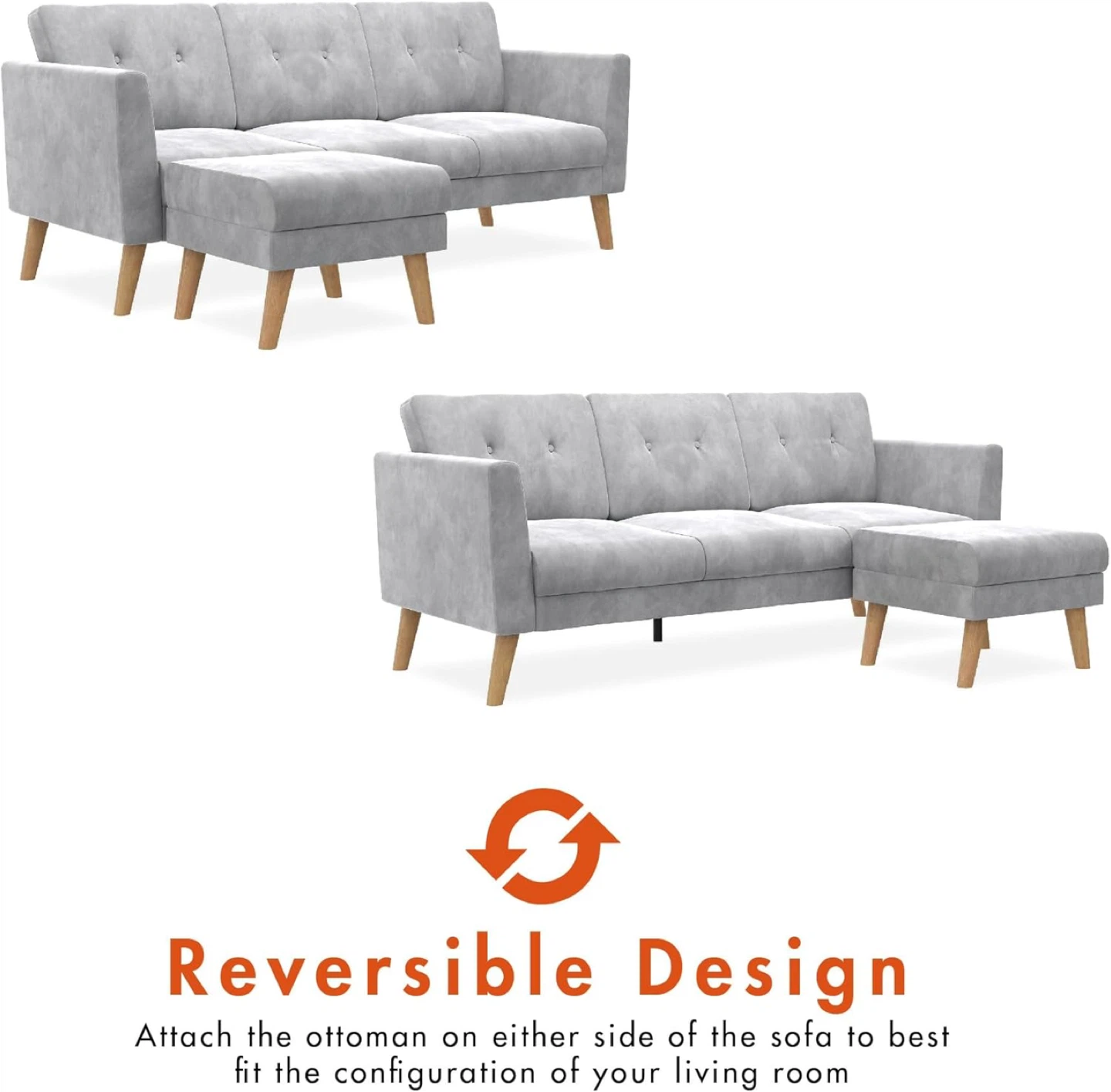 Grey Reversible Sectional Sofa with Ottoman - photo 3