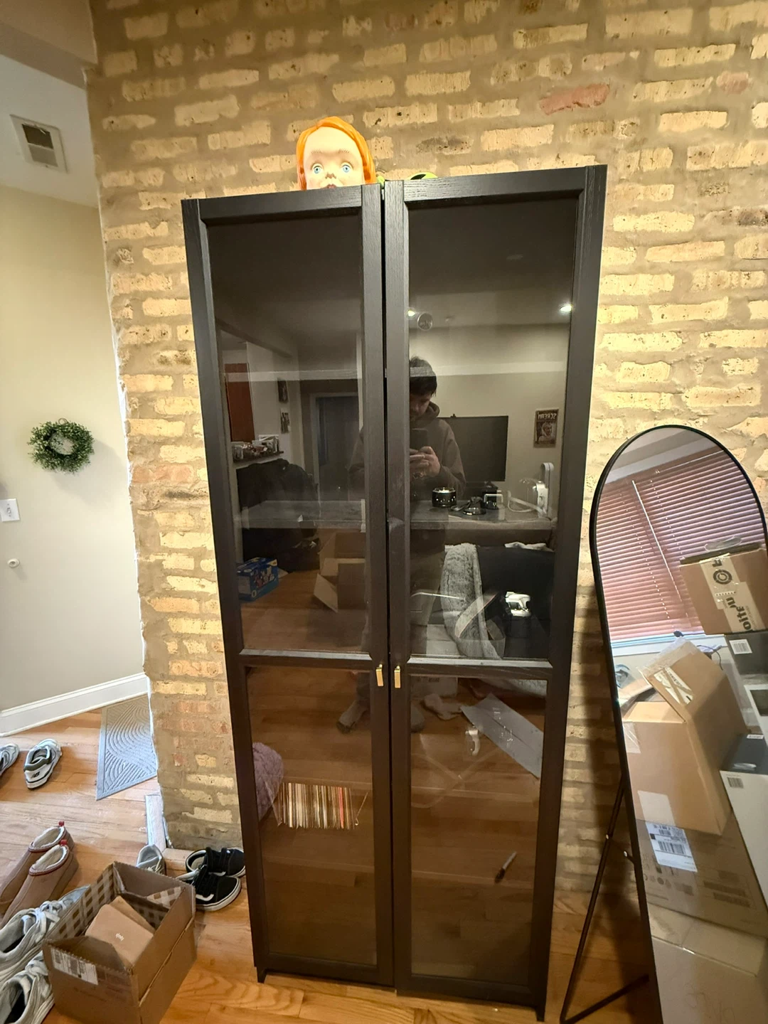 Black Display Cabinet / bookshelf with Glass Doors ikea Billy