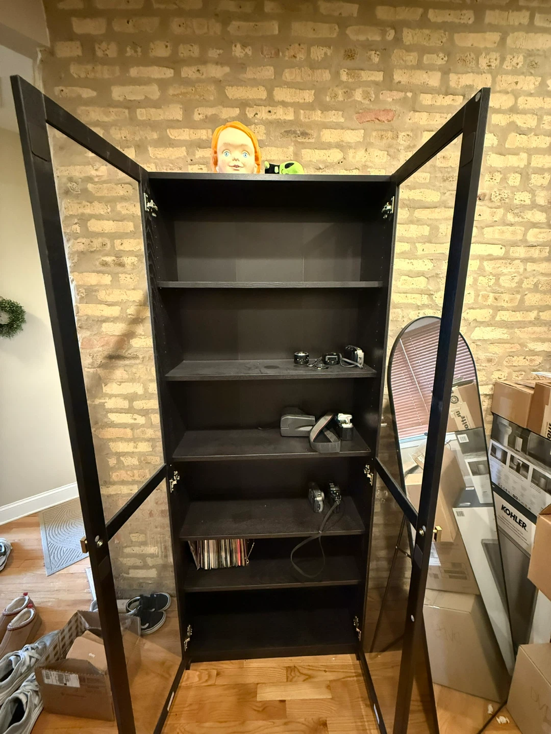 Black Display Cabinet / bookshelf with Glass Doors ikea Billy - photo 2
