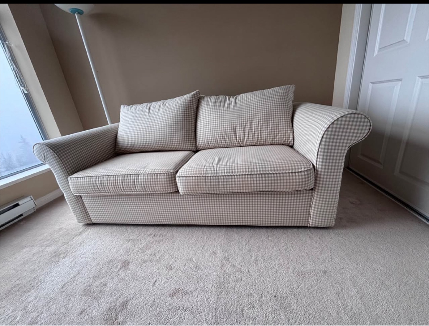Sofa Bed - Cream Gingham Pattern