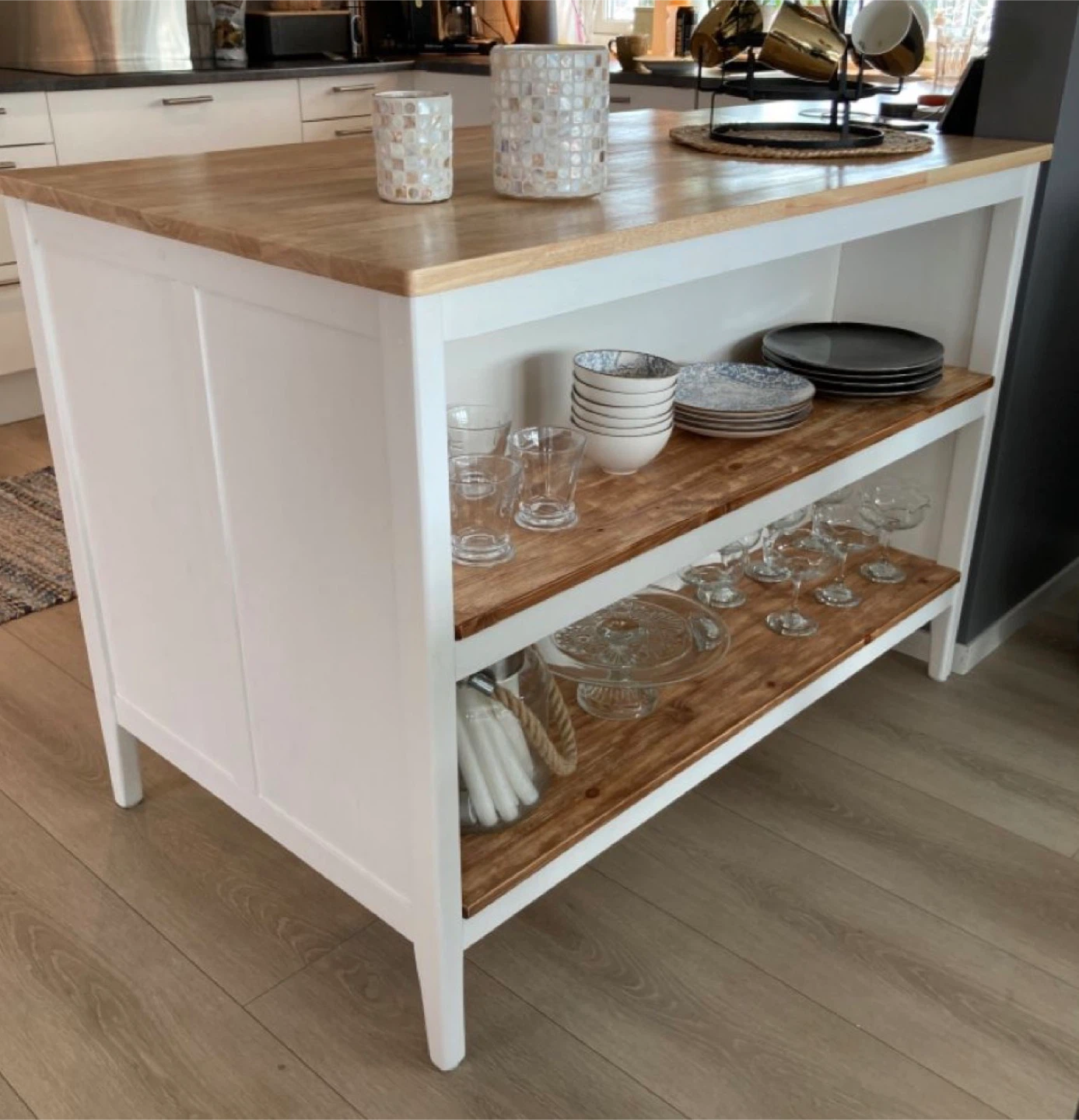 White Kitchen Island with Wood Top - photo 2