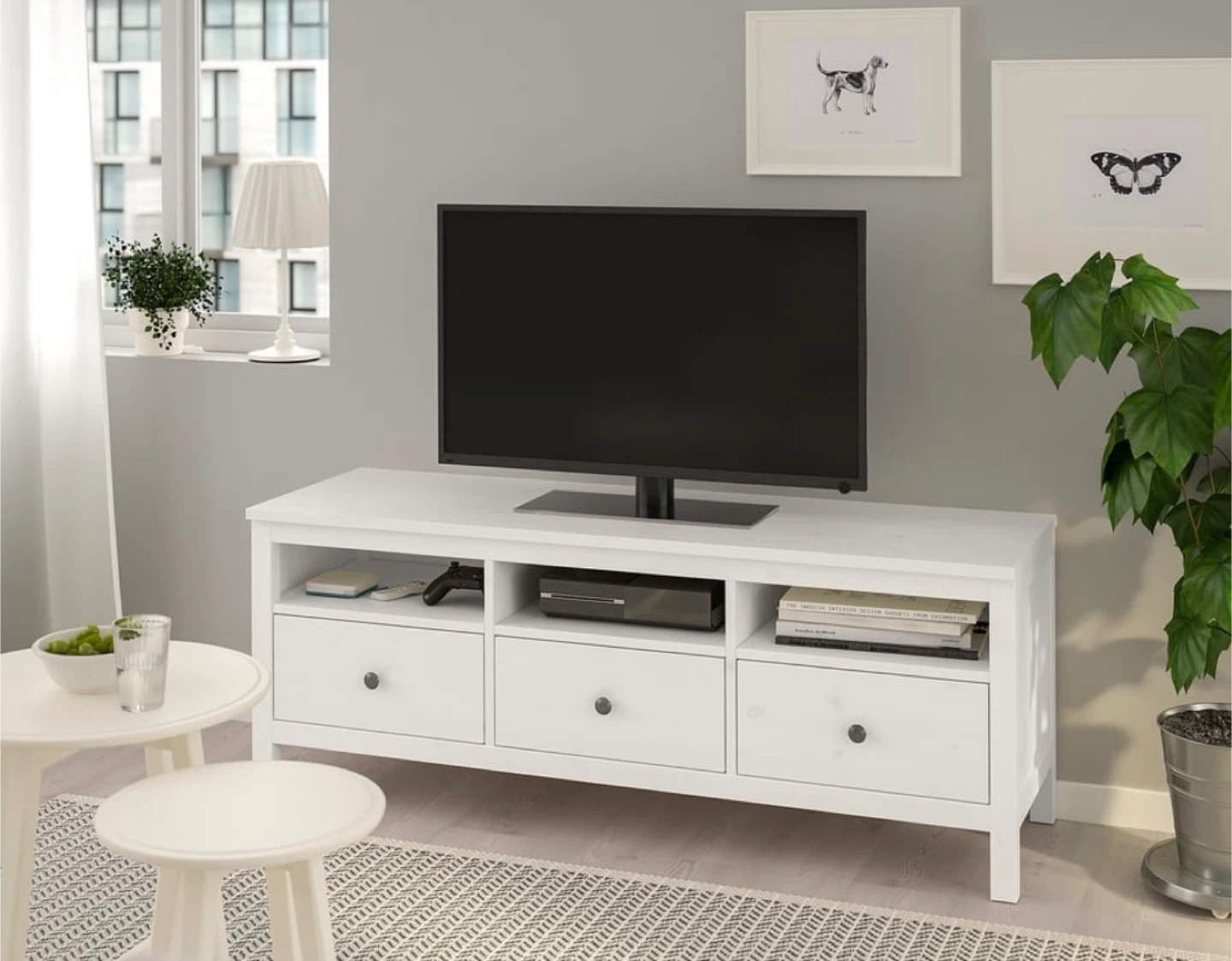 White TV Stand with 3 Drawers and 3 Shelves - photo 2