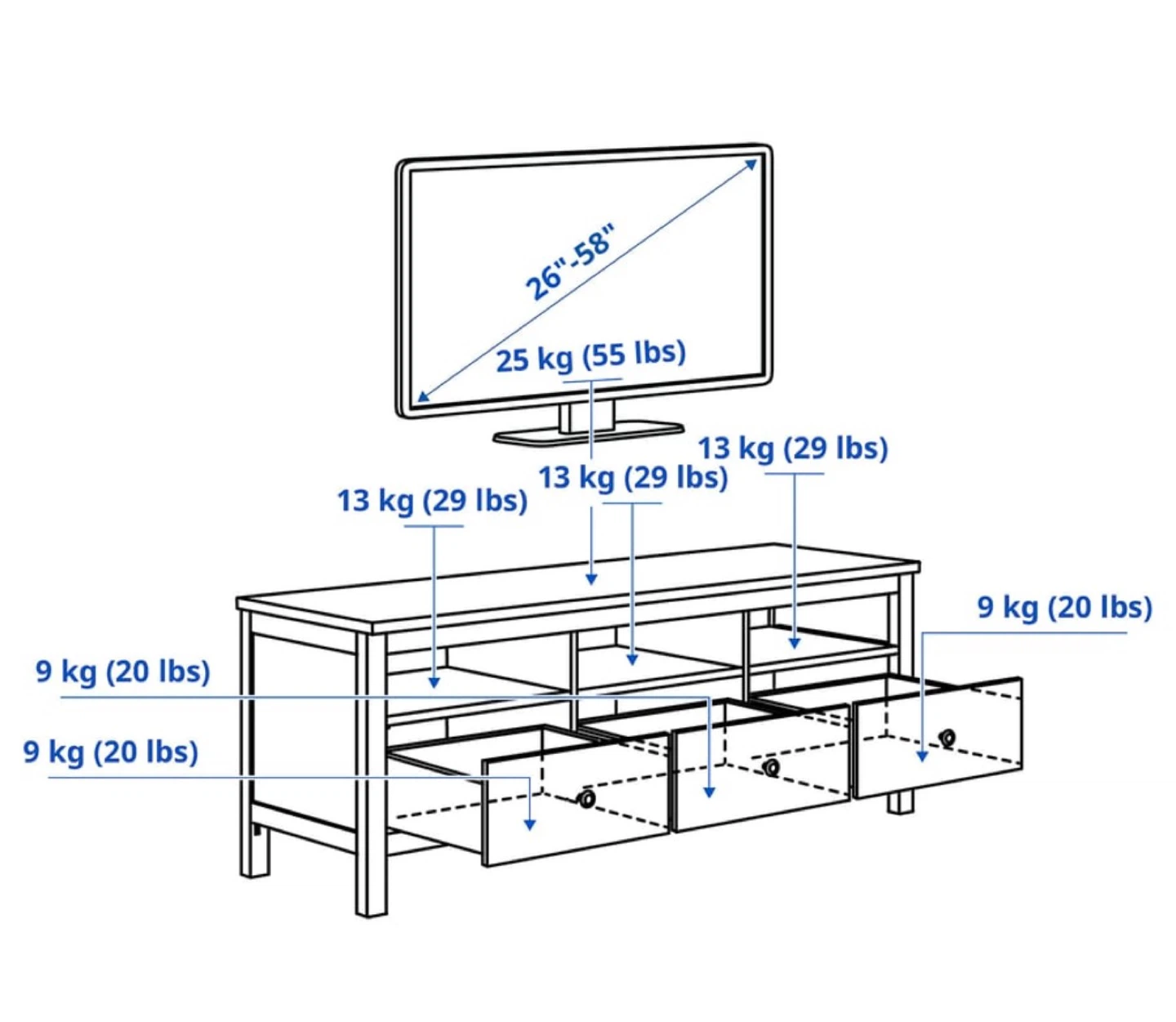 White TV Stand with 3 Drawers and 3 Shelves - photo 3
