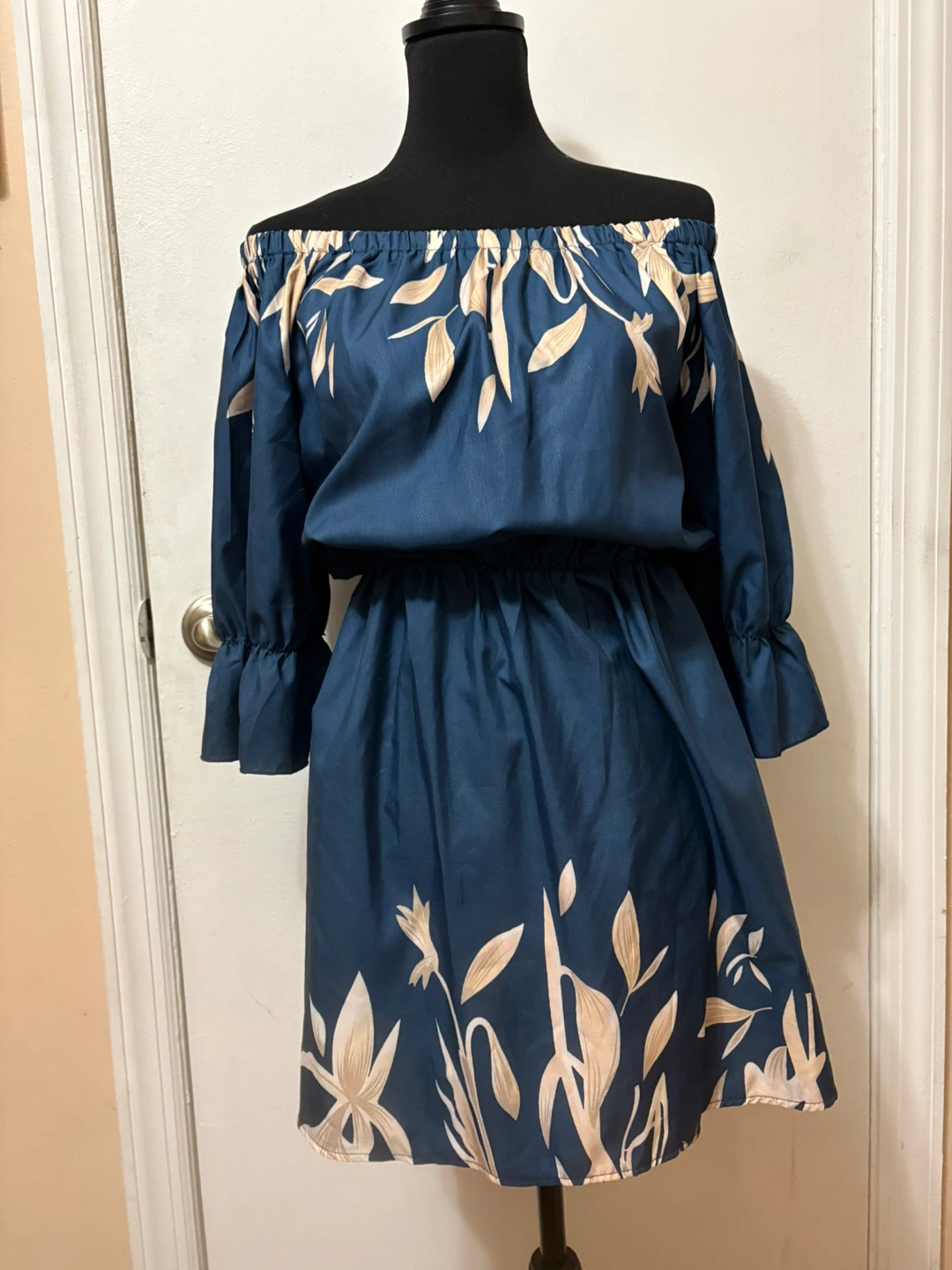 Blue Floral Off-the-Shoulder Dress Size S