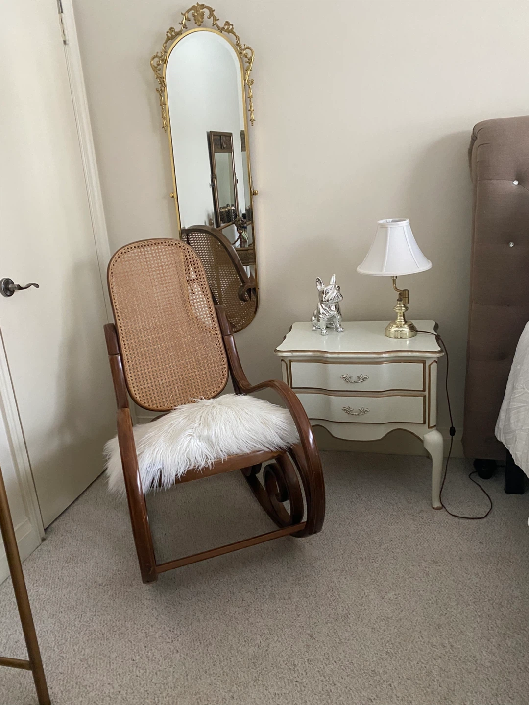Vintage Wooden Rocking Chair with Cane Seat and Back