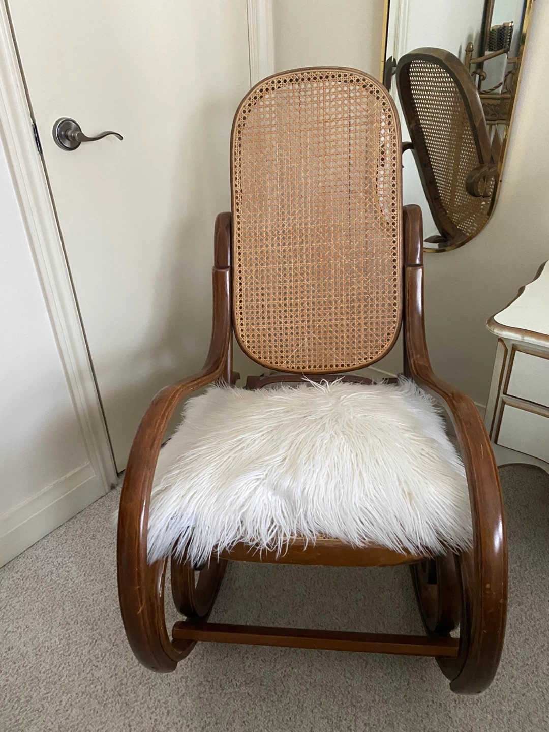 Vintage Wooden Rocking Chair with Cane Seat and Back - photo 2