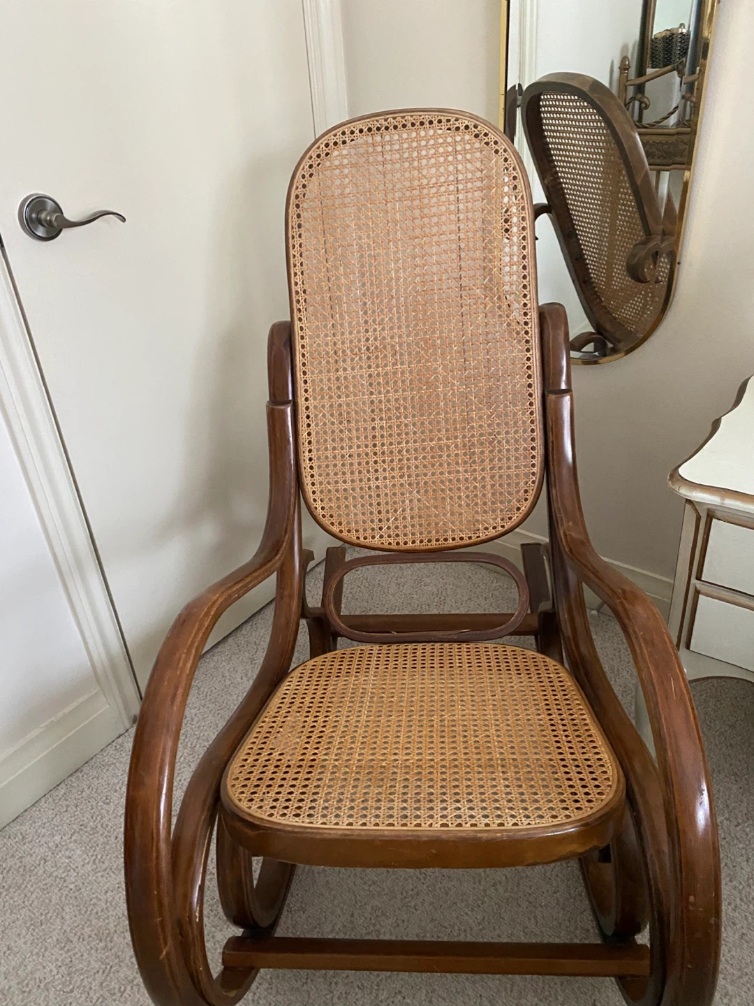 Vintage Wooden Rocking Chair with Cane Seat and Back - photo 3