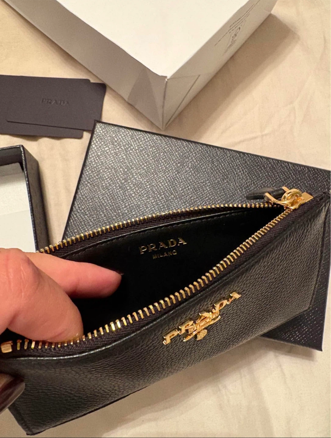 Prada Black Saffiano Leather Card Holder/Zipper Pouch - photo 3