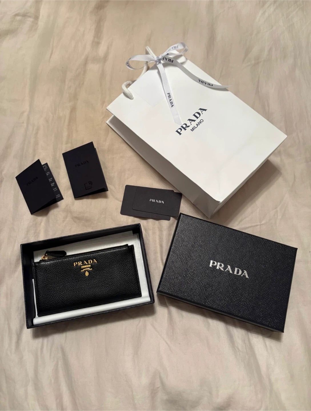 Prada Black Saffiano Leather Card Holder/Zipper Pouch