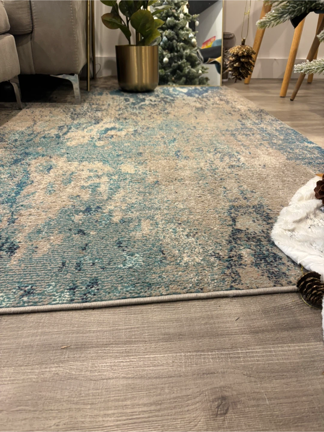 Abstract Blue and Beige Area Rug