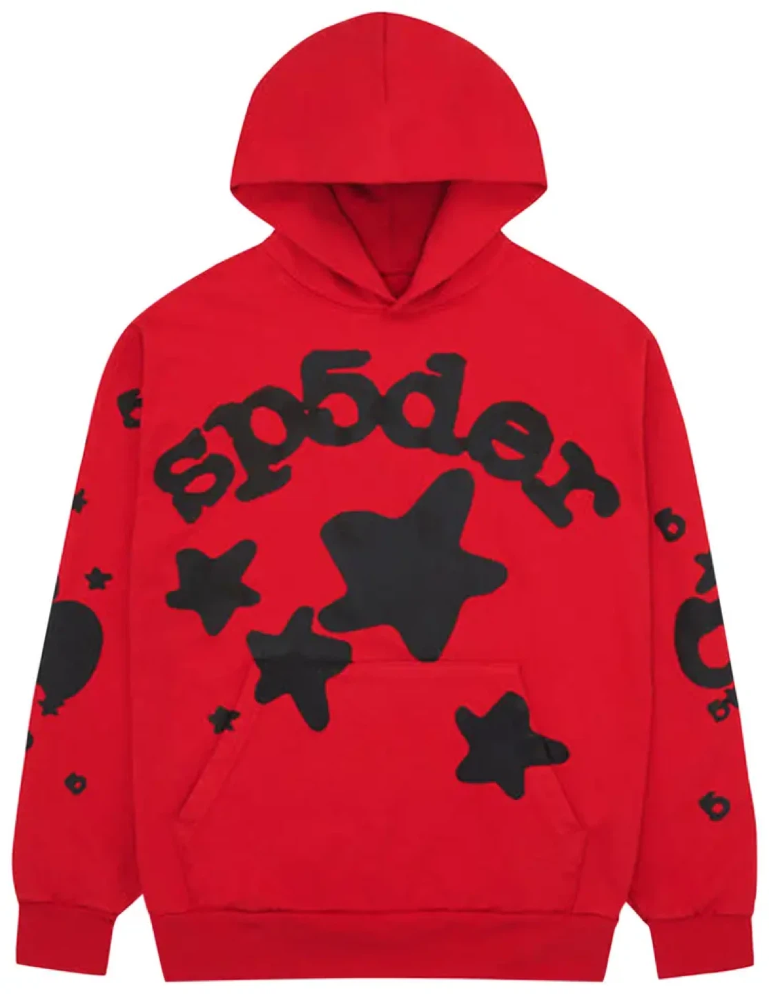 Sp5der Red Hoodie with Black Stars