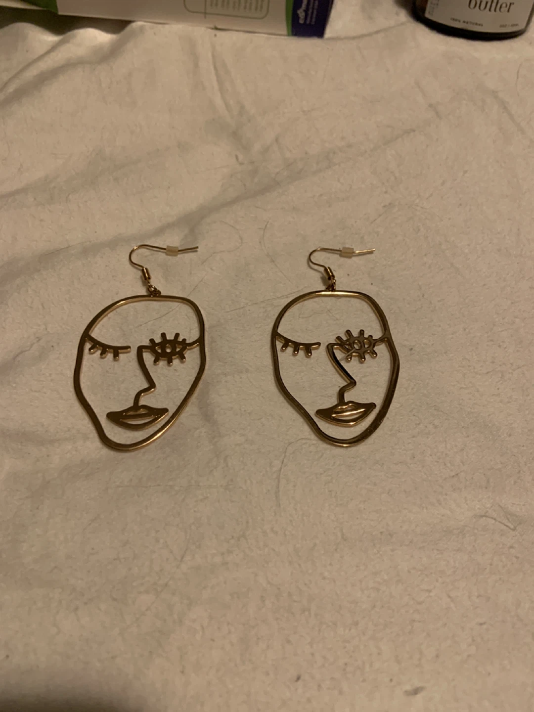 Gold Abstract Face Wire Earrings